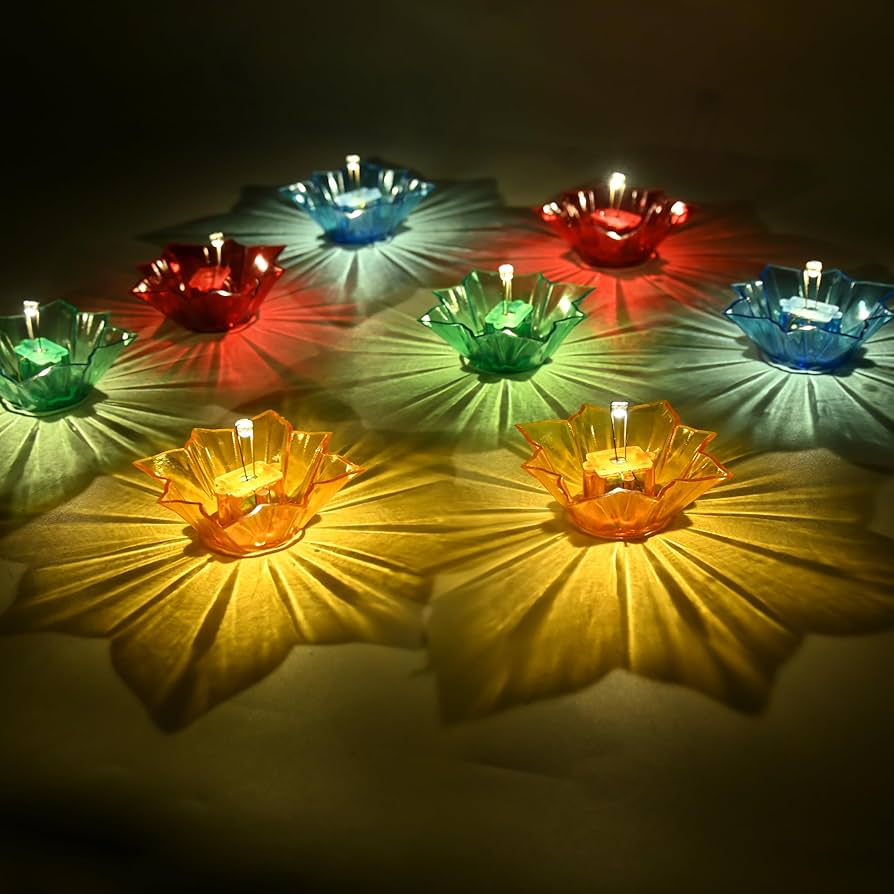 3D Colourful Reflective  Diyas – Reusable Festive Lights (Pack of 4/12/24)